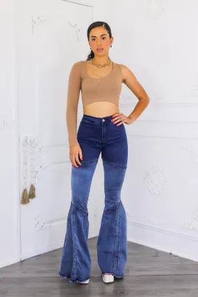 Lined Up Paneled Ombre Flares Bell Bottoms Denim Jeans