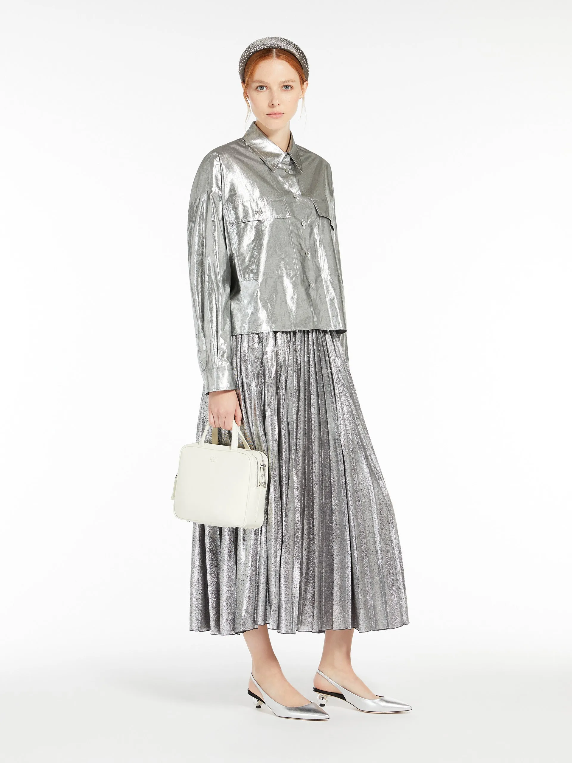 Long skirt in metallic georgette