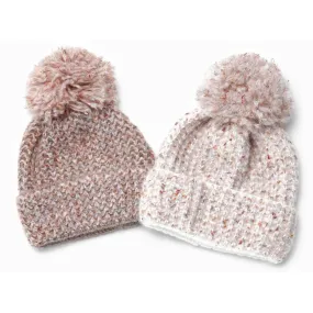 Look by M Wafle-Knitted Confetti Pompom Beanie Ivory Hat (Women's)