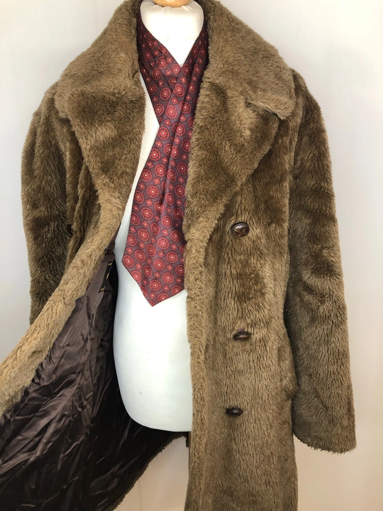 Mens 1970s Double Breasted Teddy Coat by Burton - Size L