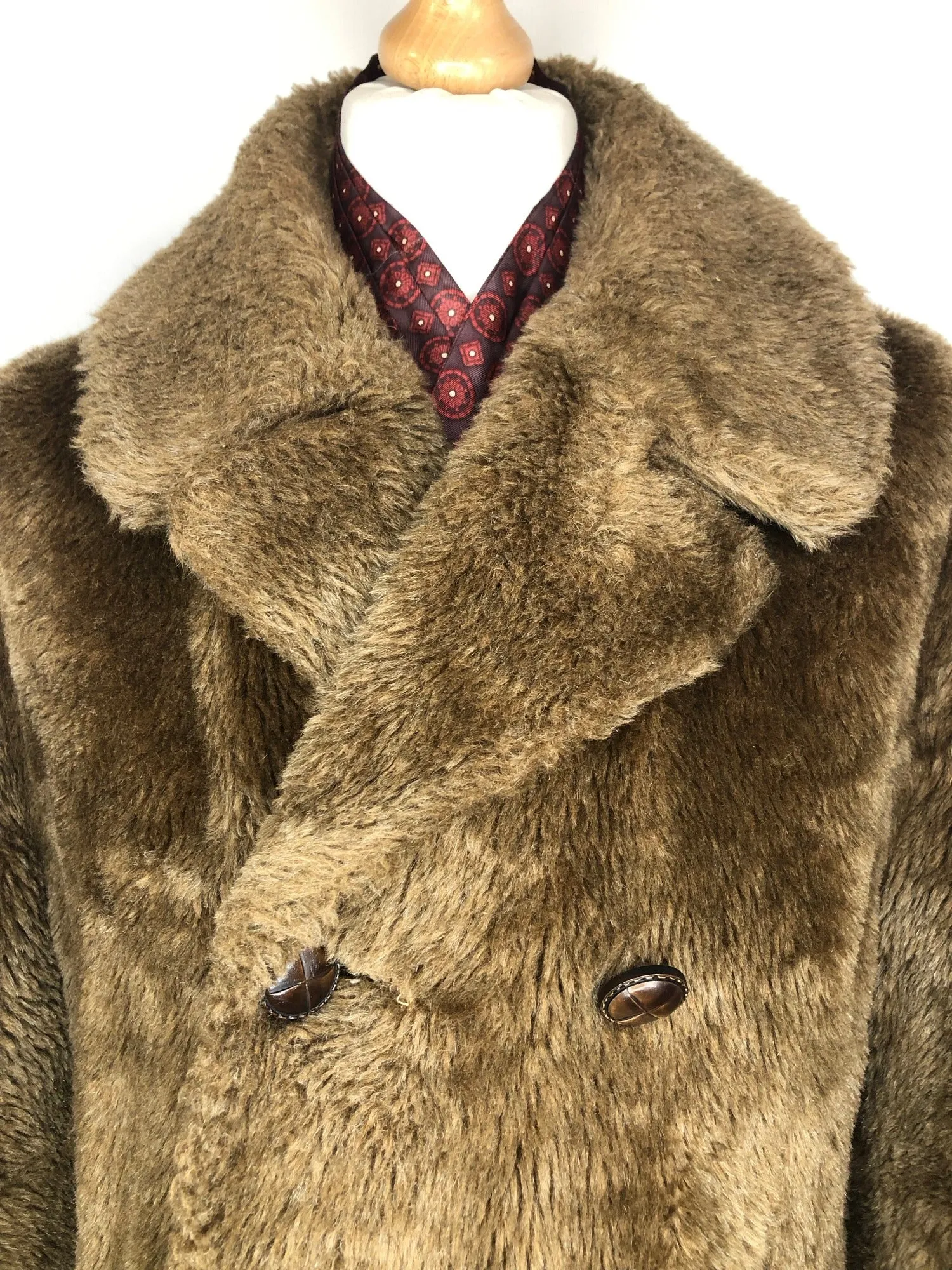 Mens 1970s Double Breasted Teddy Coat by Burton - Size L