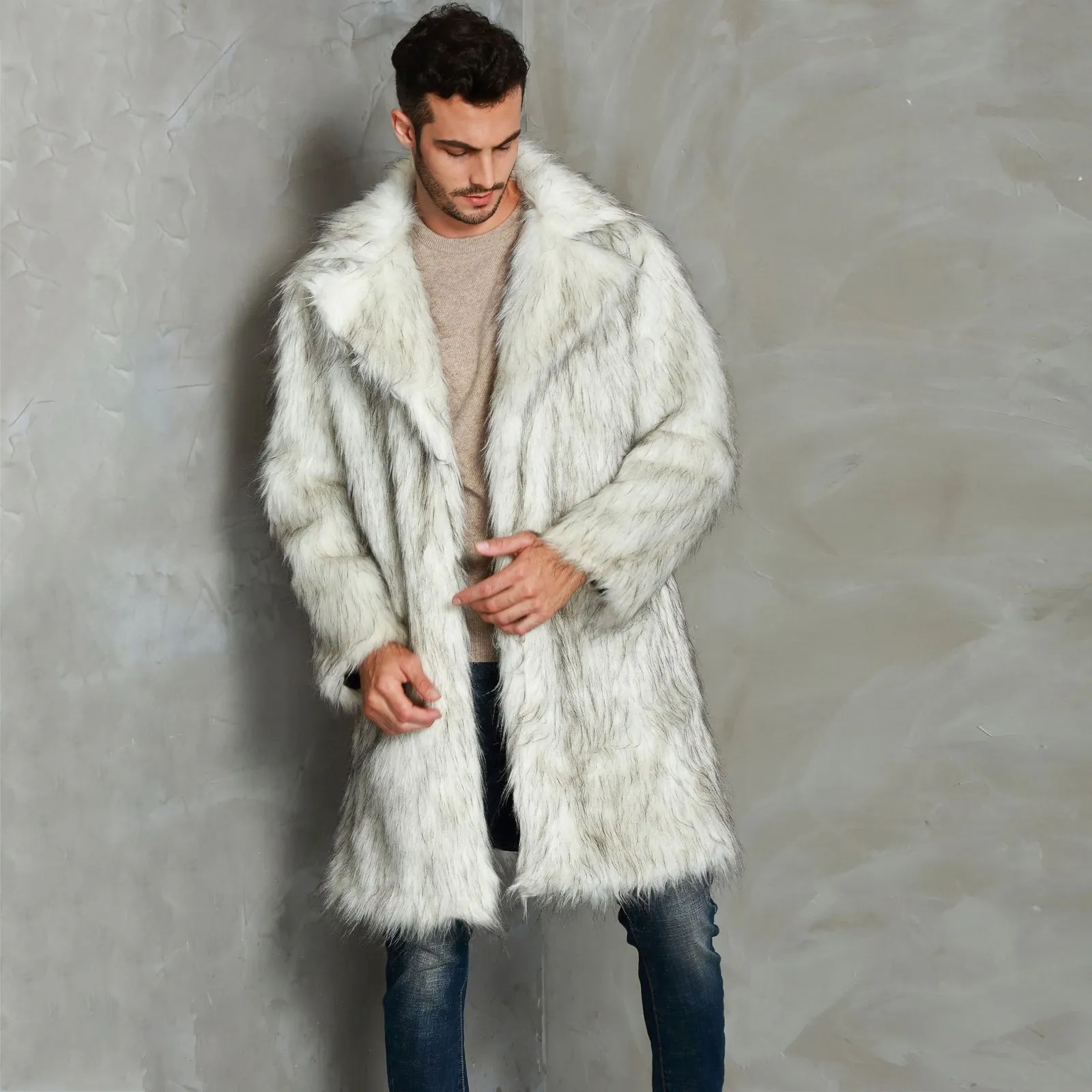 Men's Fur Coat Costume White Faux Fur Outfit Halloween Costumes