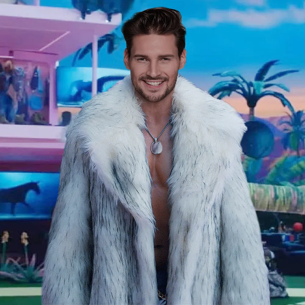 Men's Fur Coat Costume White Faux Fur Outfit Halloween Costumes