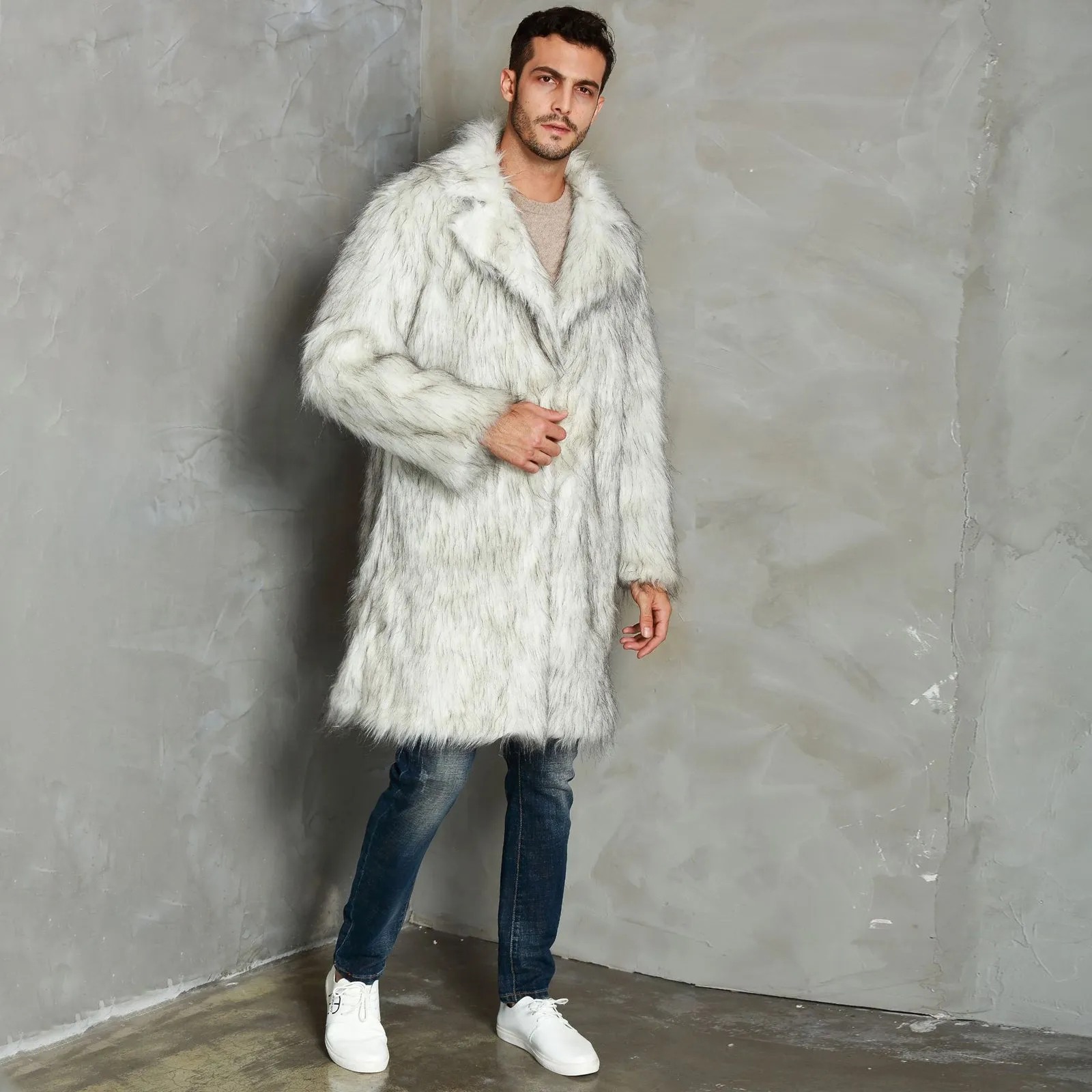 Men's Fur Coat Costume White Faux Fur Outfit Halloween Costumes