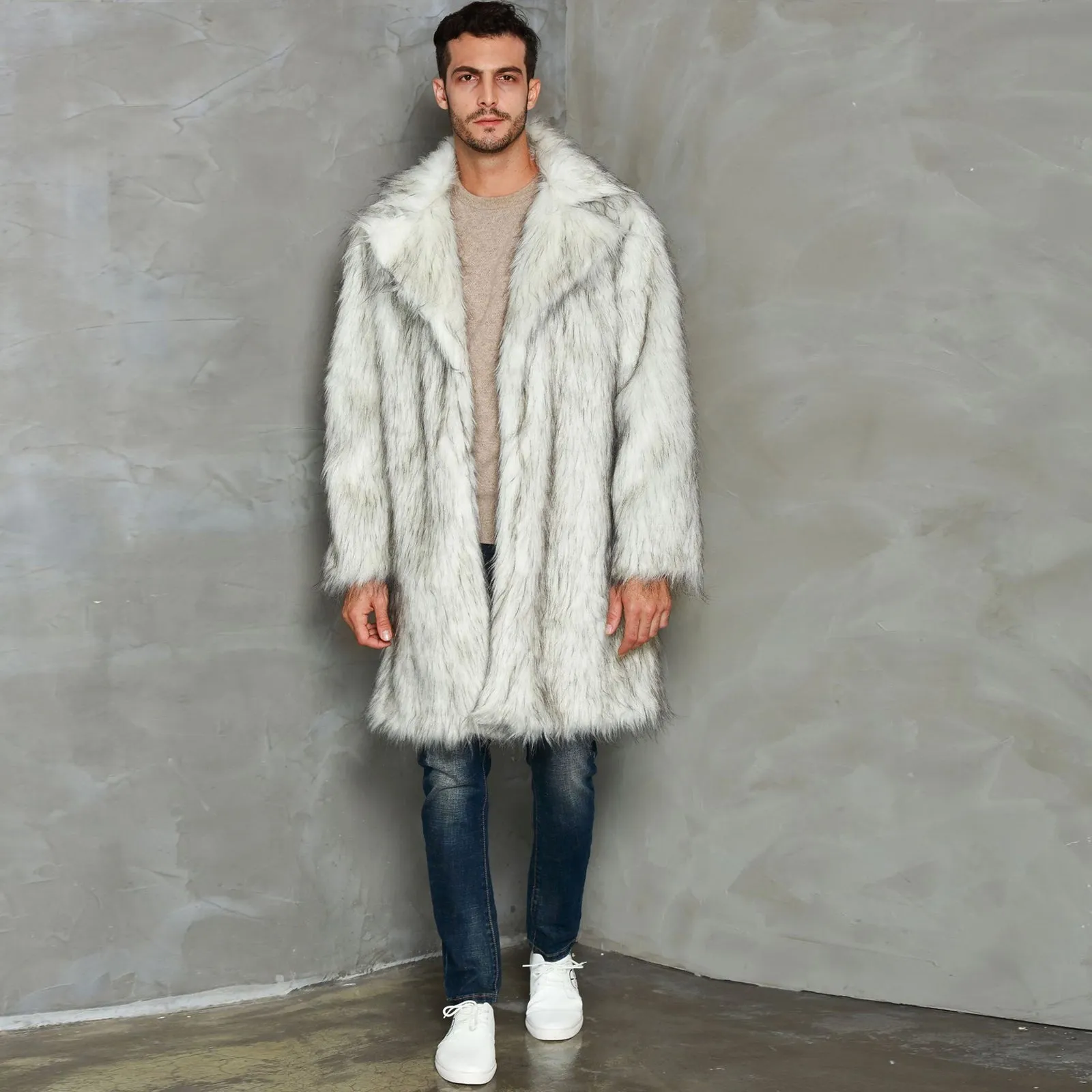 Men's Fur Coat Costume White Faux Fur Outfit Halloween Costumes