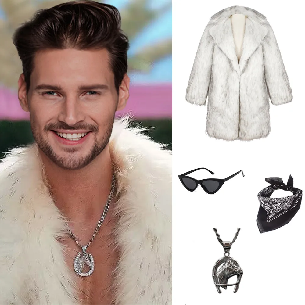 Men's Fur Coat Costume White Faux Fur Outfit Halloween Costumes
