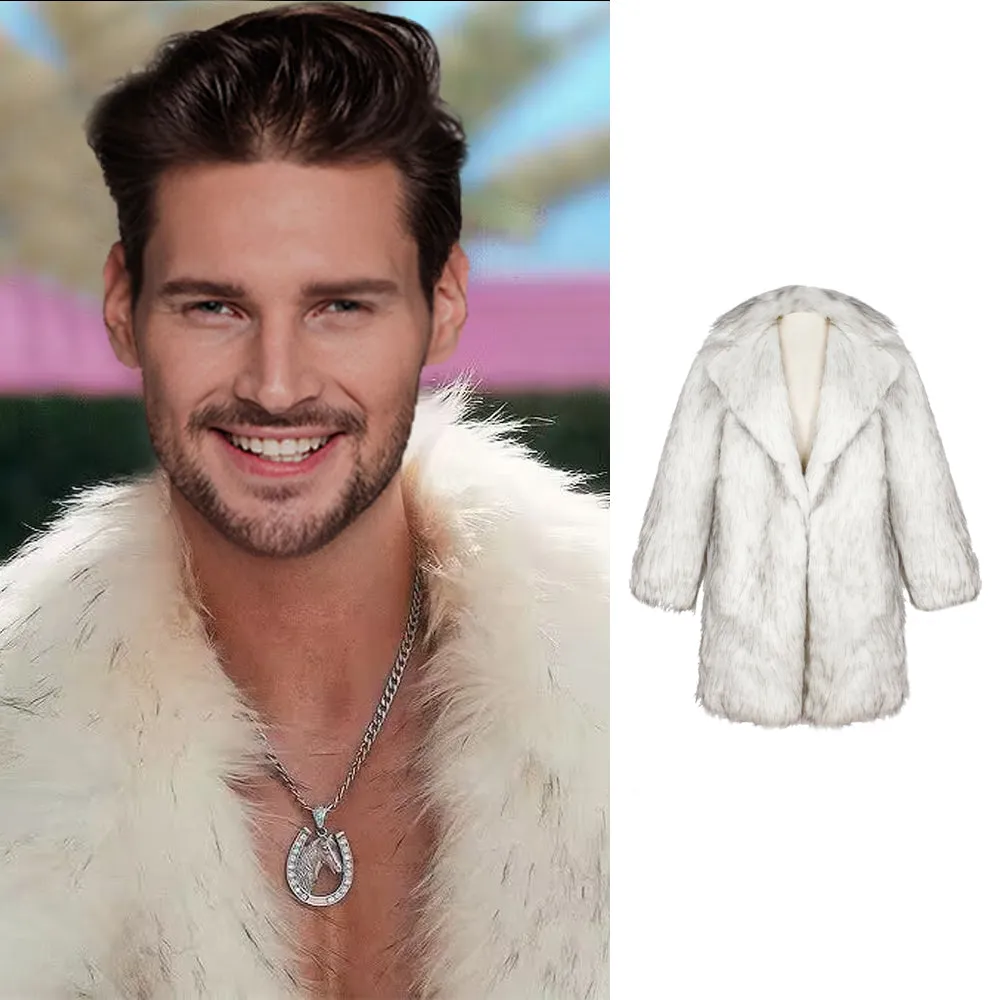 Men's Fur Coat Costume White Faux Fur Outfit Halloween Costumes