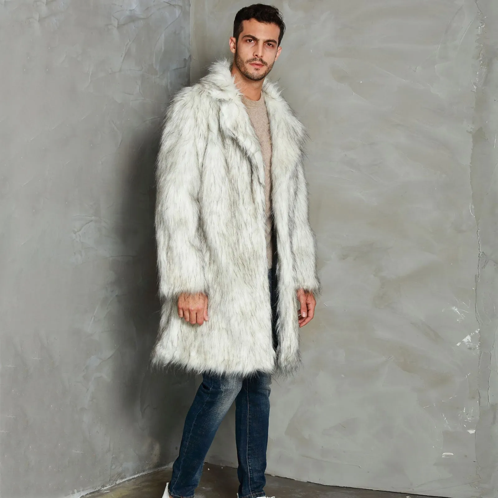 Men's Fur Coat Costume White Faux Fur Outfit Halloween Costumes