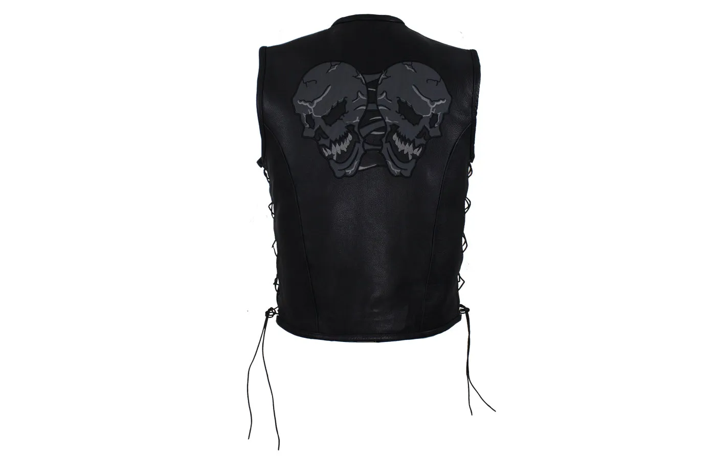 Mens Leather Vest With Skulls On Front & Back