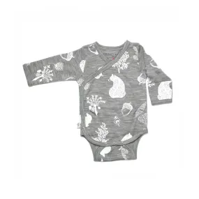 Merino Kids Cocooi Long Sleeve Kimono Bodysuit - Bear Print - Light Grey