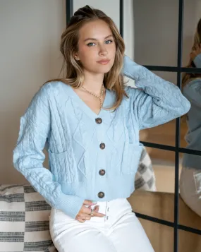 MEROKEETY Long Sleeve Open Front Cable Knit Crop Cardigan
