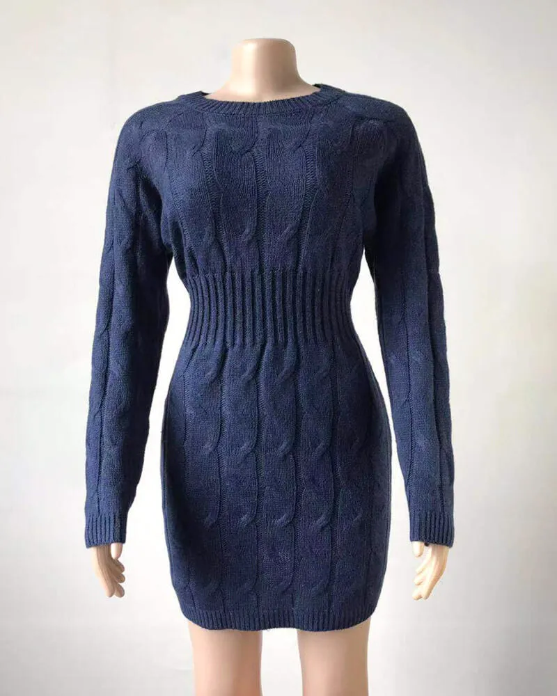 Mid-Long Long Sleeve Women Sweater Dress
