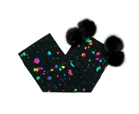 Mitchie's Matchings | Paint Splash Knitted Scarf with Fox Fur Poms