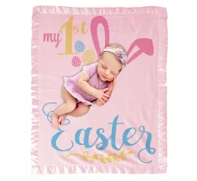 My First Easter Baby Gifts Girl Boy Personalized Baby Blanket | Cute Bunny Ears Photo Prop Blanket Pink Blue White