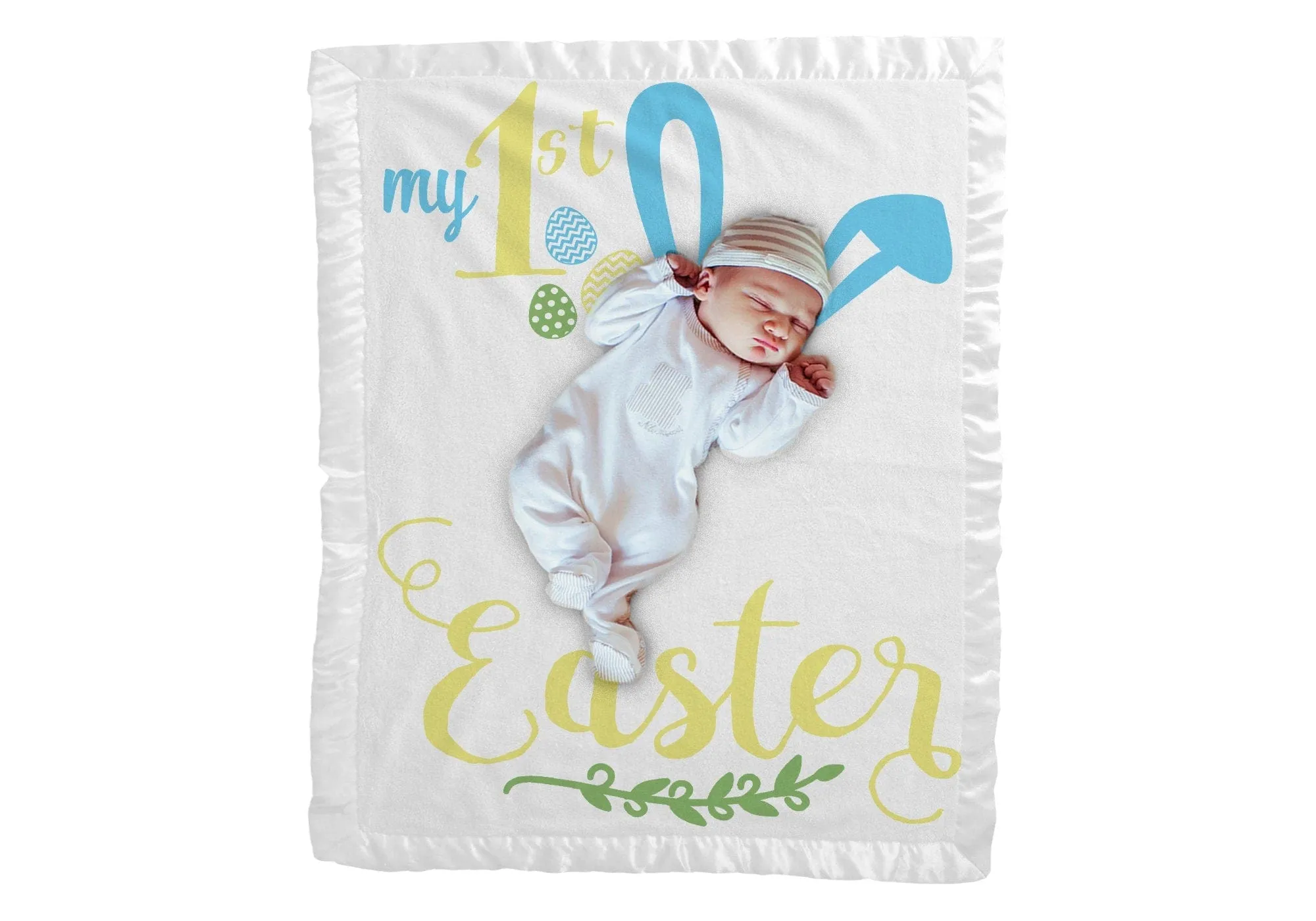 My First Easter Baby Gifts Girl Boy Personalized Baby Blanket | Cute Bunny Ears Photo Prop Blanket Pink Blue White