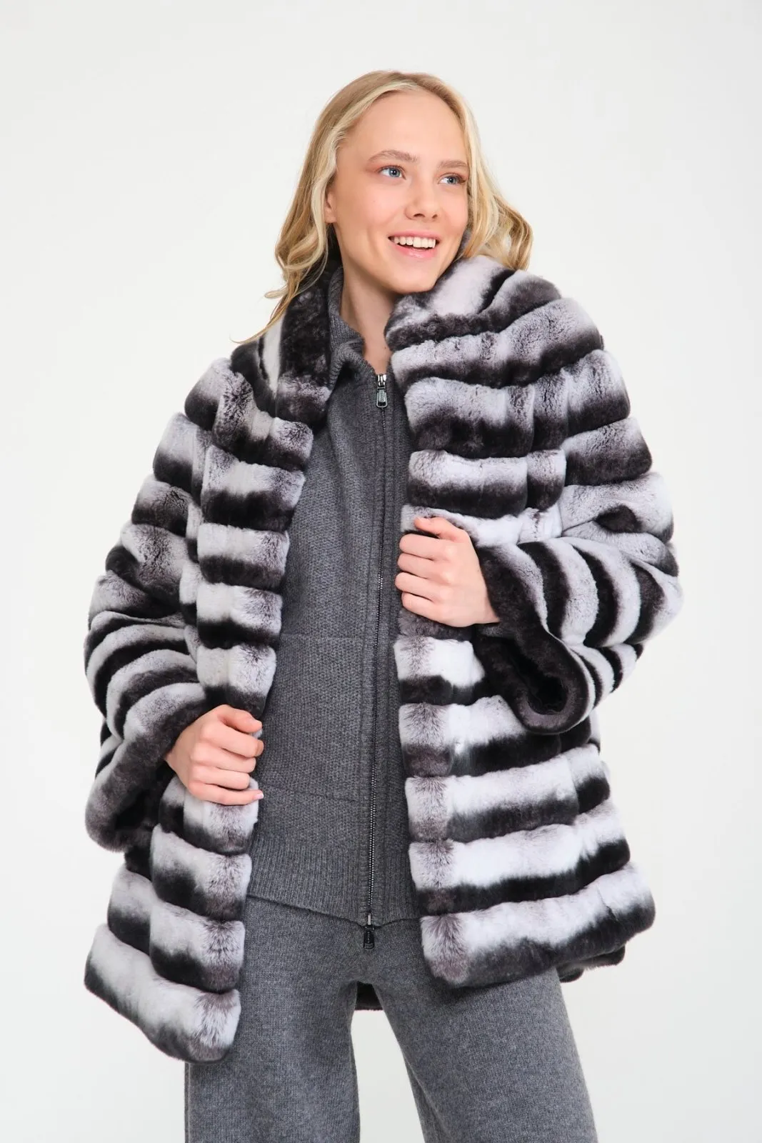Natural Grey Rex Fur Coat