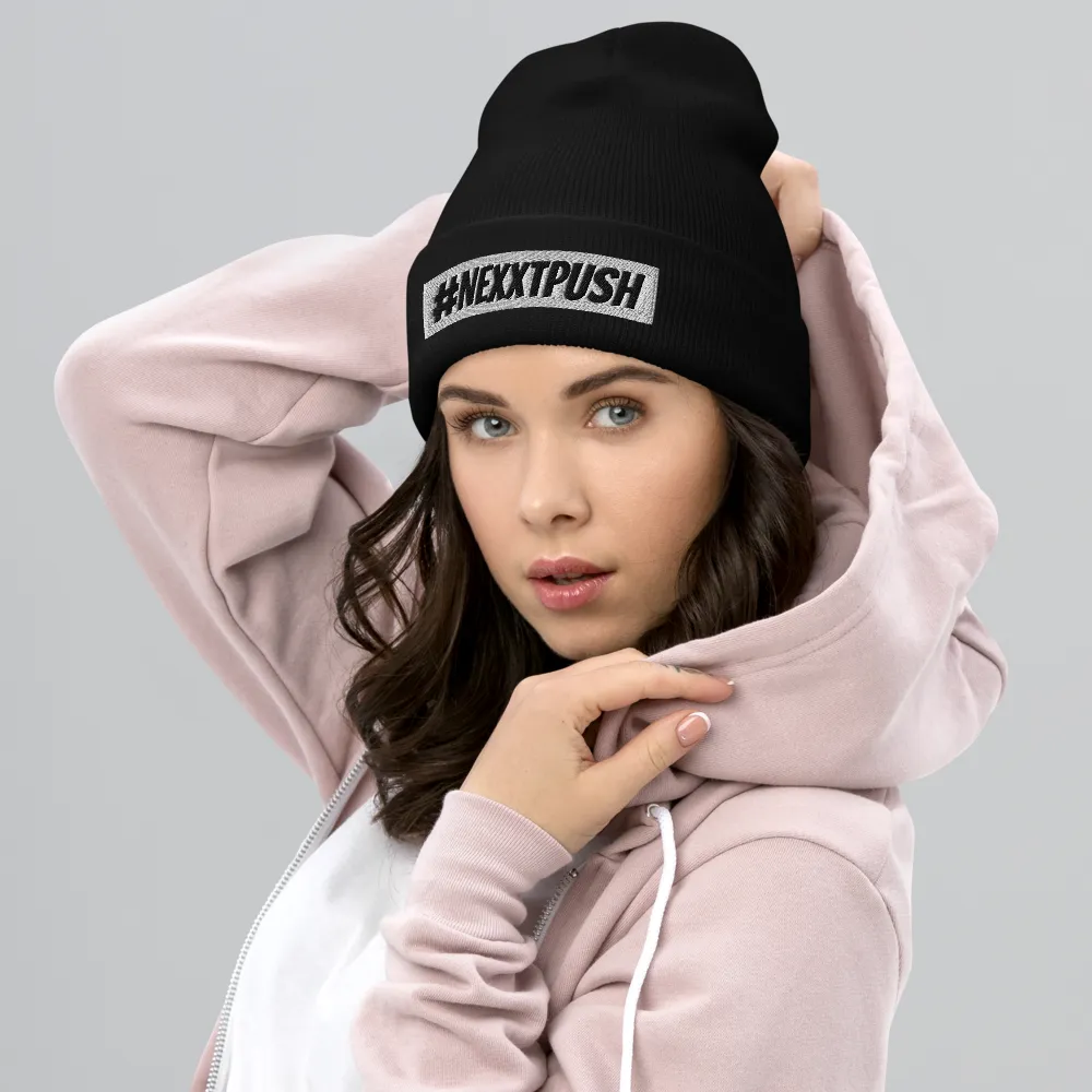 #Nexxtpush White Bar Cuffed Beanie