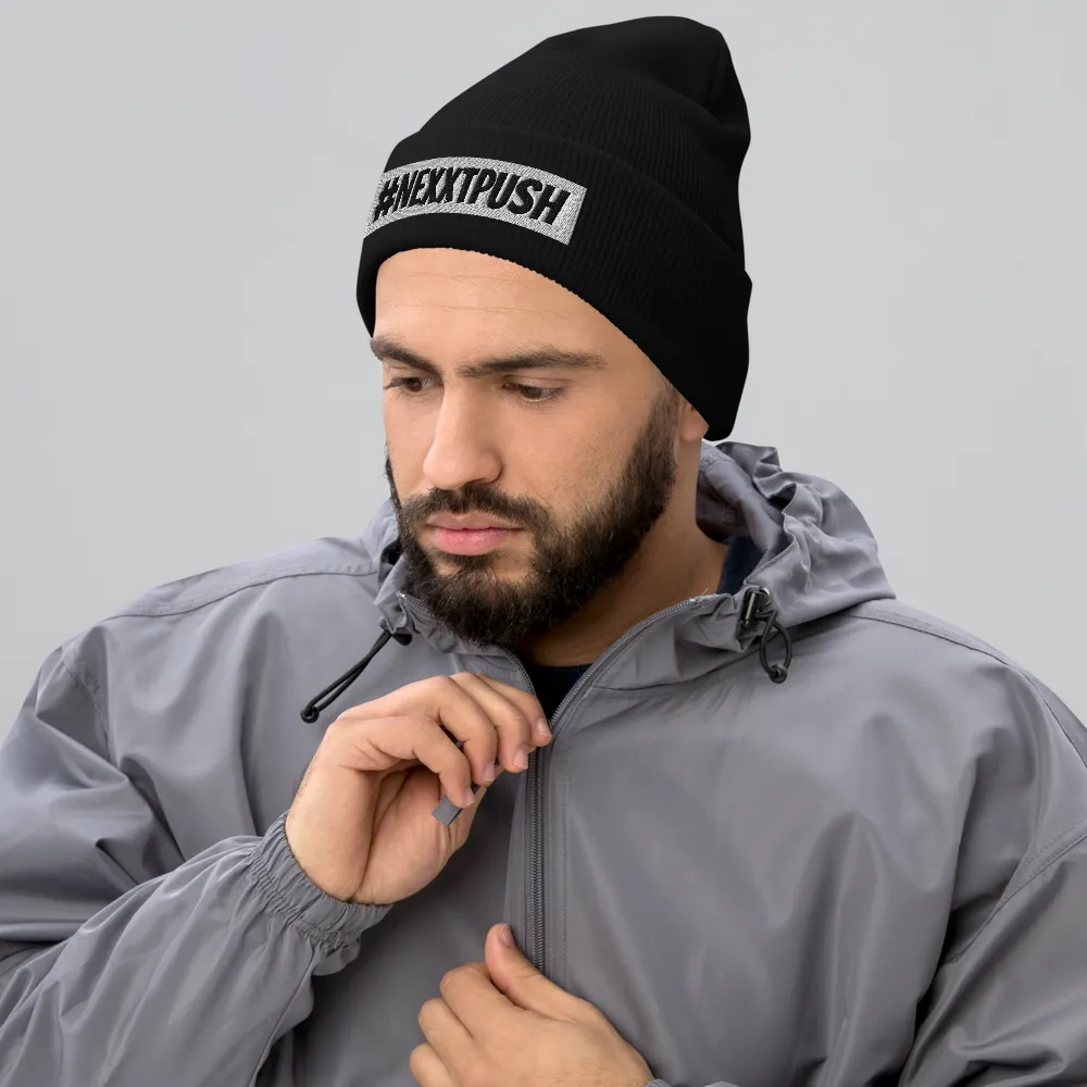 #Nexxtpush White Bar Cuffed Beanie