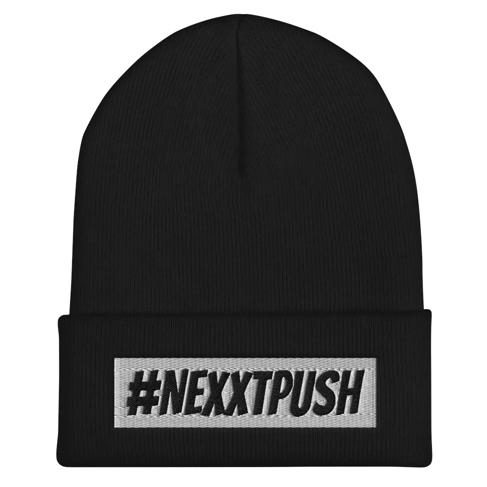 #Nexxtpush White Bar Cuffed Beanie