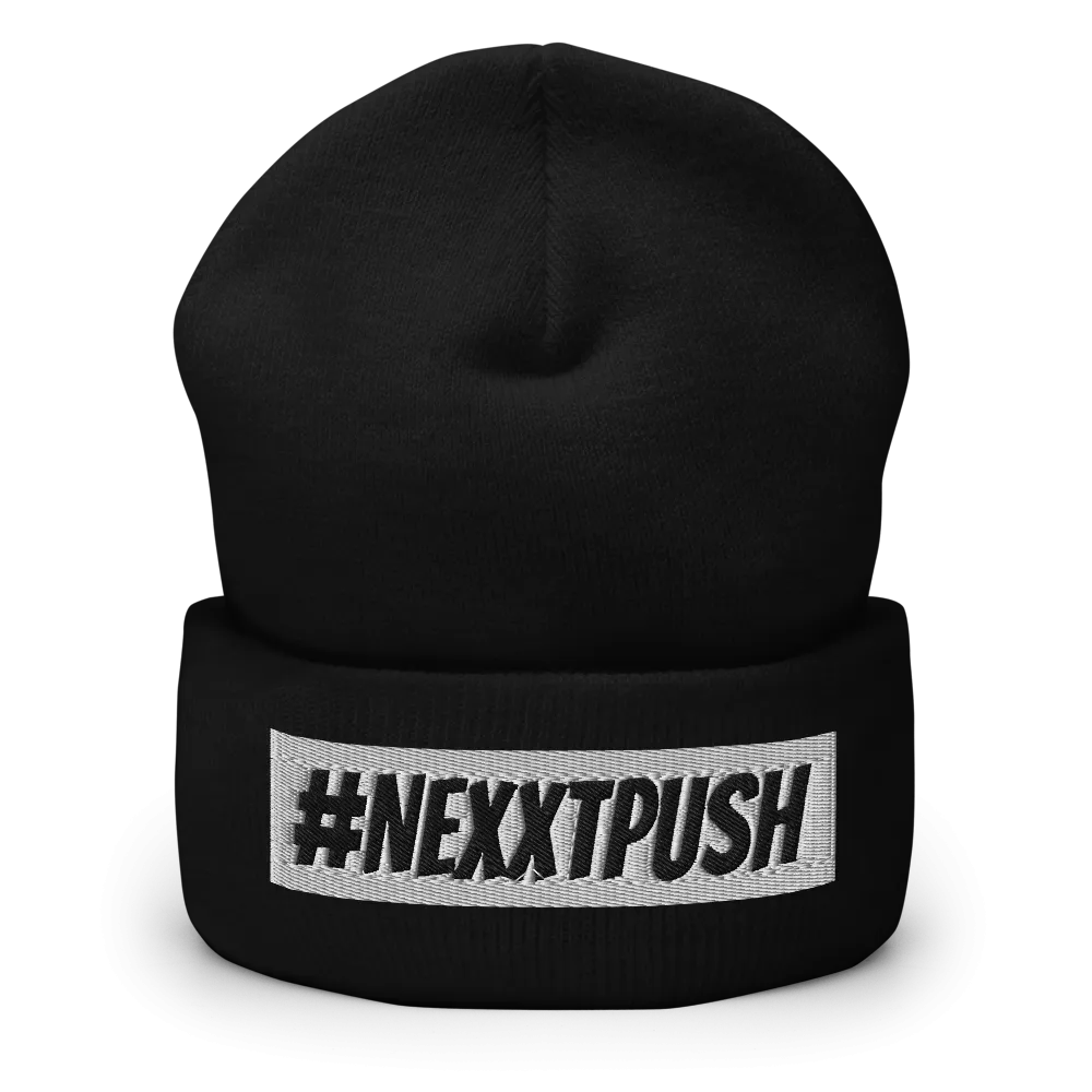 #Nexxtpush White Bar Cuffed Beanie