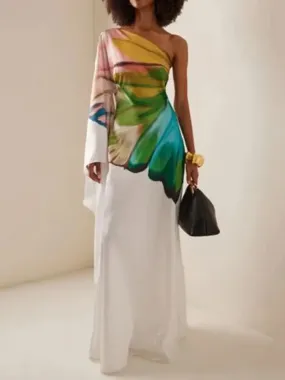 One-Shoulder Maxi Dress – Flower Print