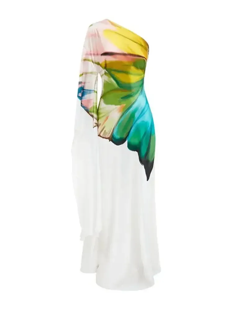 One-Shoulder Maxi Dress – Flower Print