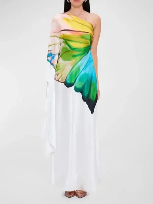 One-Shoulder Maxi Dress – Flower Print