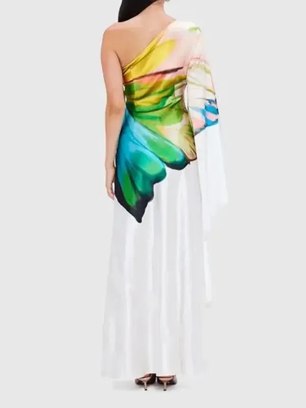 One-Shoulder Maxi Dress – Flower Print
