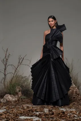 One-Shoulder Mermaid Dress with Pleated Ruffles