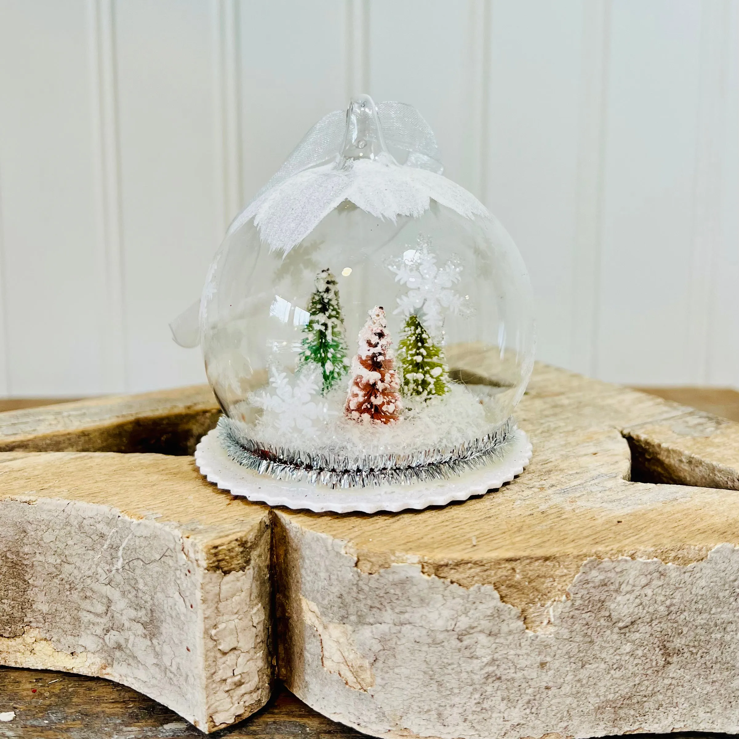 Pastel Bottlebrush Forest Snow Globe Ornament