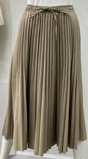 PEODE DESIGN ACCORDION PLEATED DREWSTRING SKIRT TAUPE