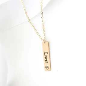 Pet Name Paw Print Vertical Bar Necklace