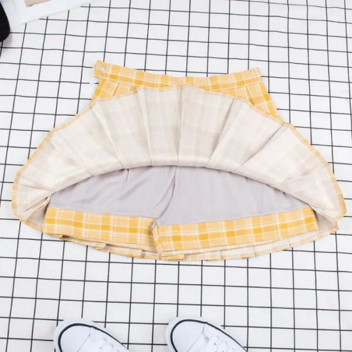 Plaid Uniform A-line High Waist Pleated Skirt