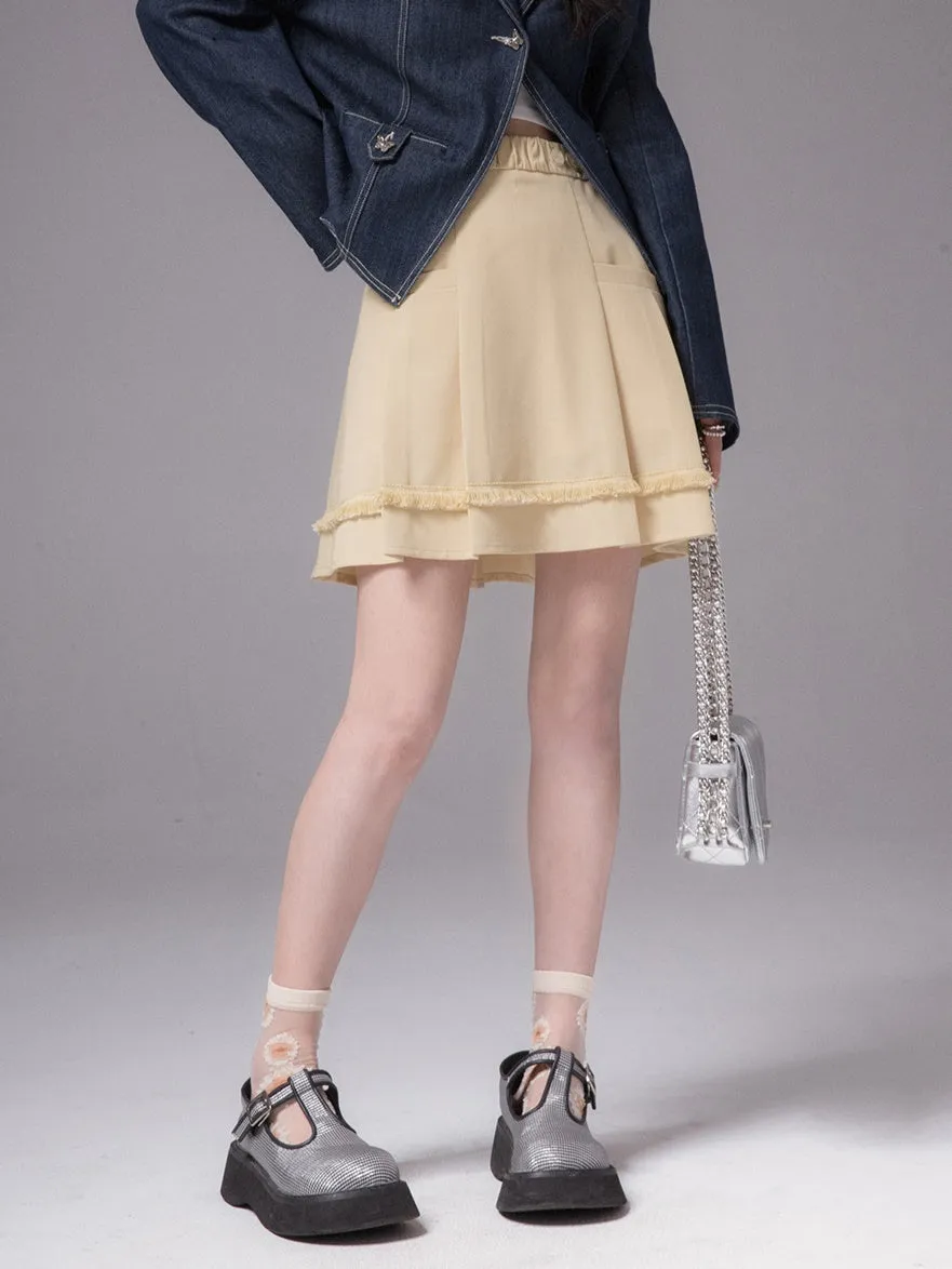 Pleated Fringed Skirt