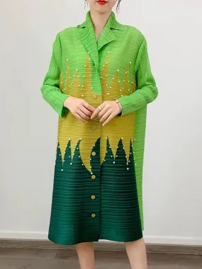 Plisse Pleated Cardigan Overcoat