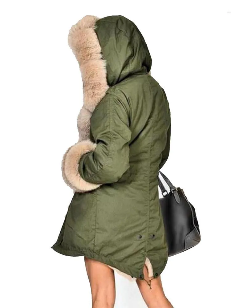Plus Size Winter Faux Fur Cotton Hooded Overcoat