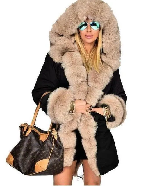 Plus Size Winter Faux Fur Cotton Hooded Overcoat