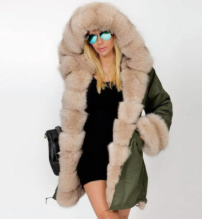 Plus Size Winter Faux Fur Cotton Hooded Overcoat