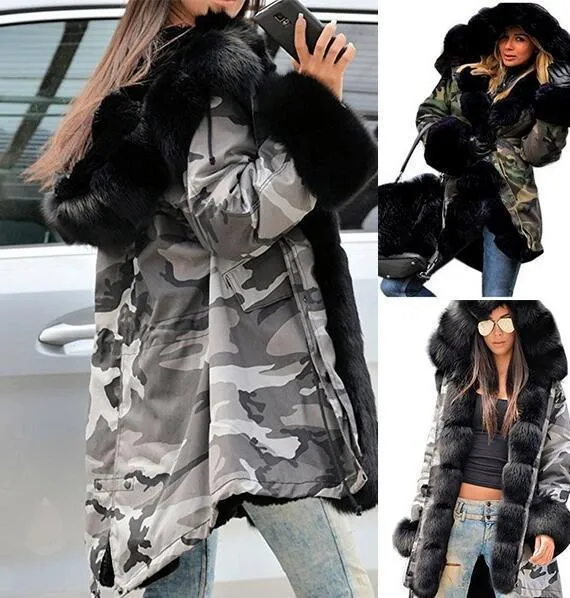 Plus Size Winter Faux Fur Cotton Hooded Overcoat