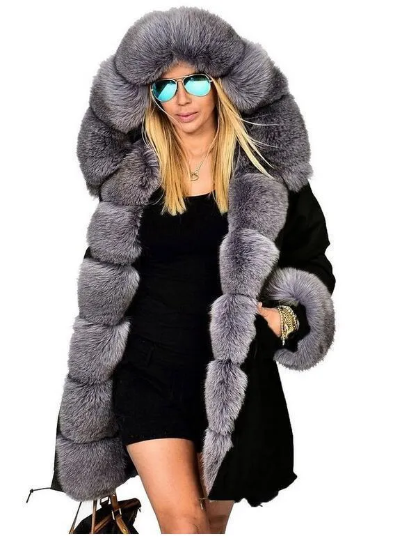 Plus Size Winter Faux Fur Cotton Hooded Overcoat