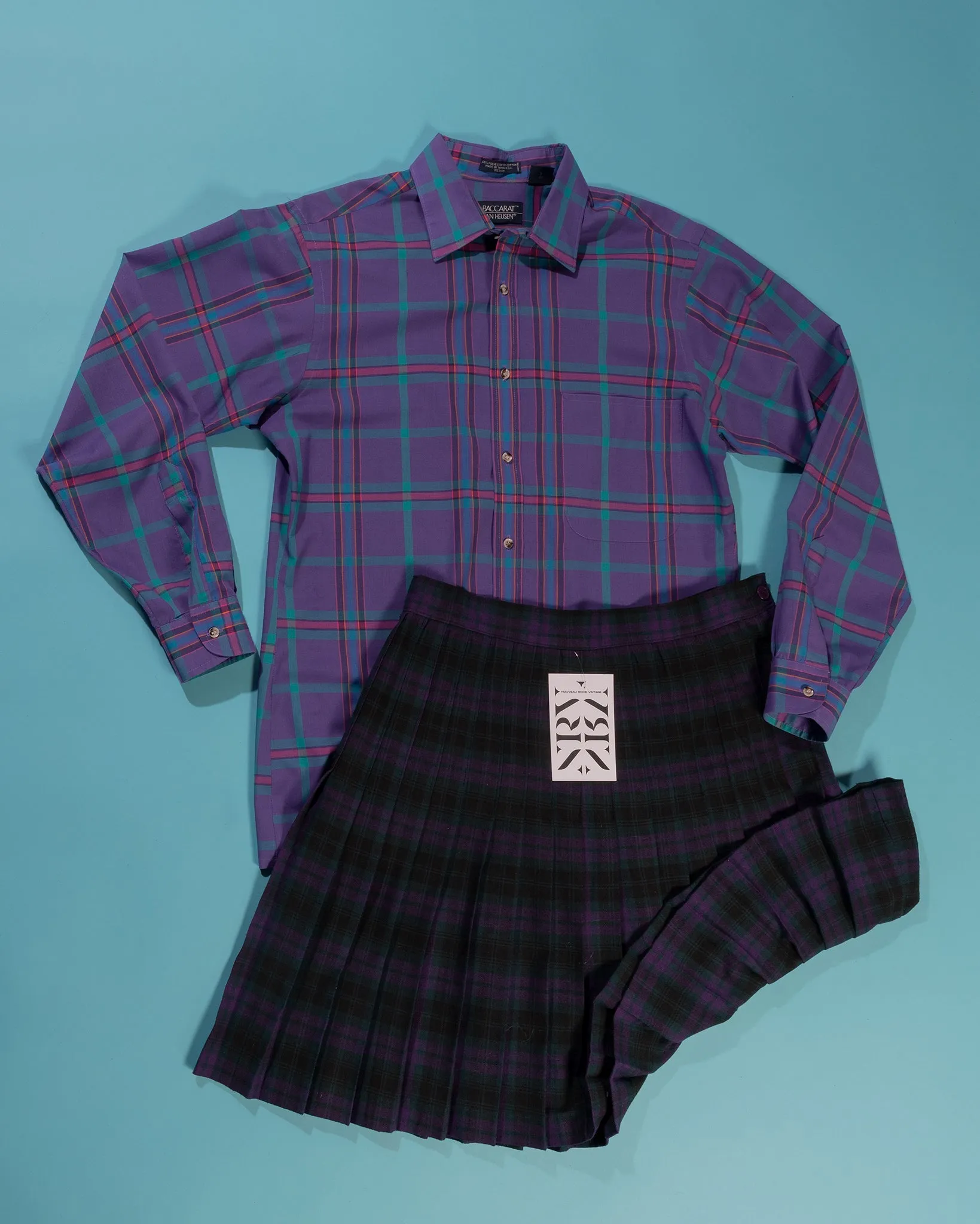 Purple Plaid Pleated Mini Skirt