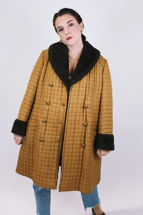 Quilted Puffy Coat with Faux Fur Trim