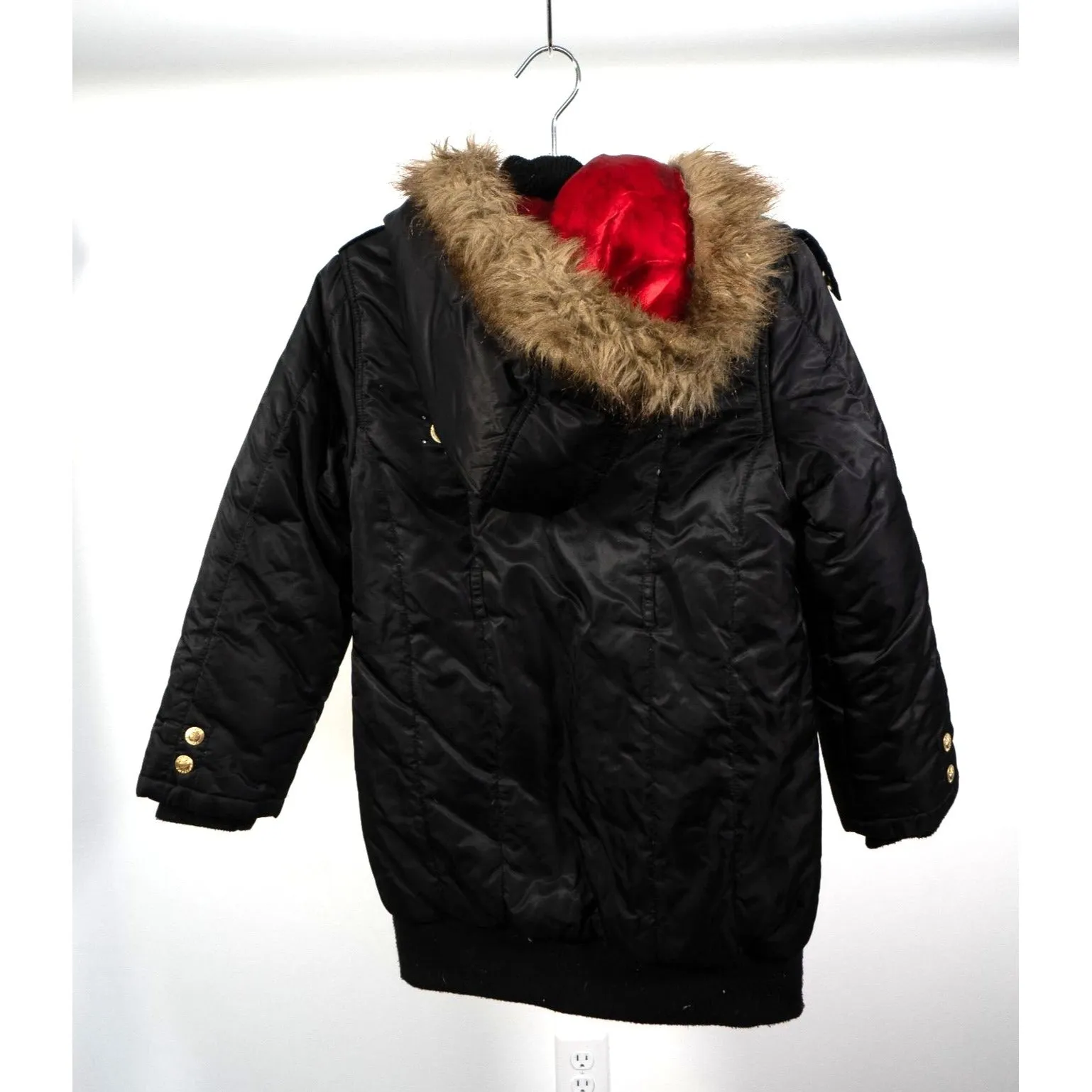 "Retail" y2k Apple Bottoms Fur Trim Hood Mid-Length Puffer Jacket Black Medium Women's