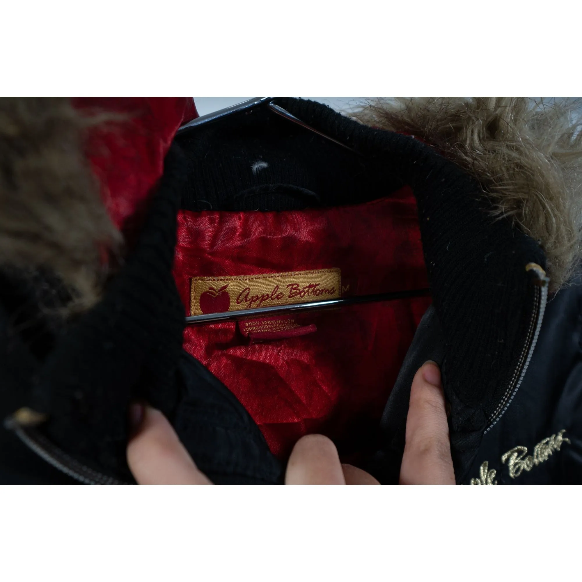 "Retail" y2k Apple Bottoms Fur Trim Hood Mid-Length Puffer Jacket Black Medium Women's