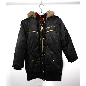 "Retail" y2k Apple Bottoms Fur Trim Hood Mid-Length Puffer Jacket Black Medium Women's