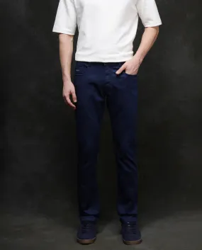 Rare Rabbit Men Corvo Blue Cotton Polyester Fabric Slim Fit Plain Denim Pant