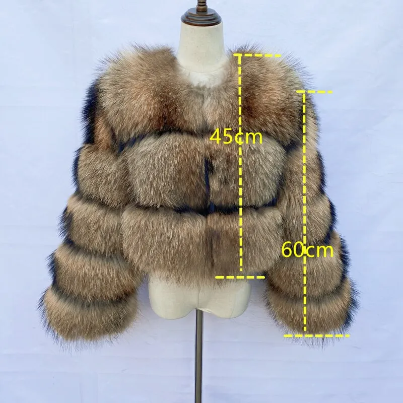 Real Natural Raccoon Jacket Women's Fashion Coats Real Fur Coat Round Neck Warm Thick Hoodie Detachable New Style