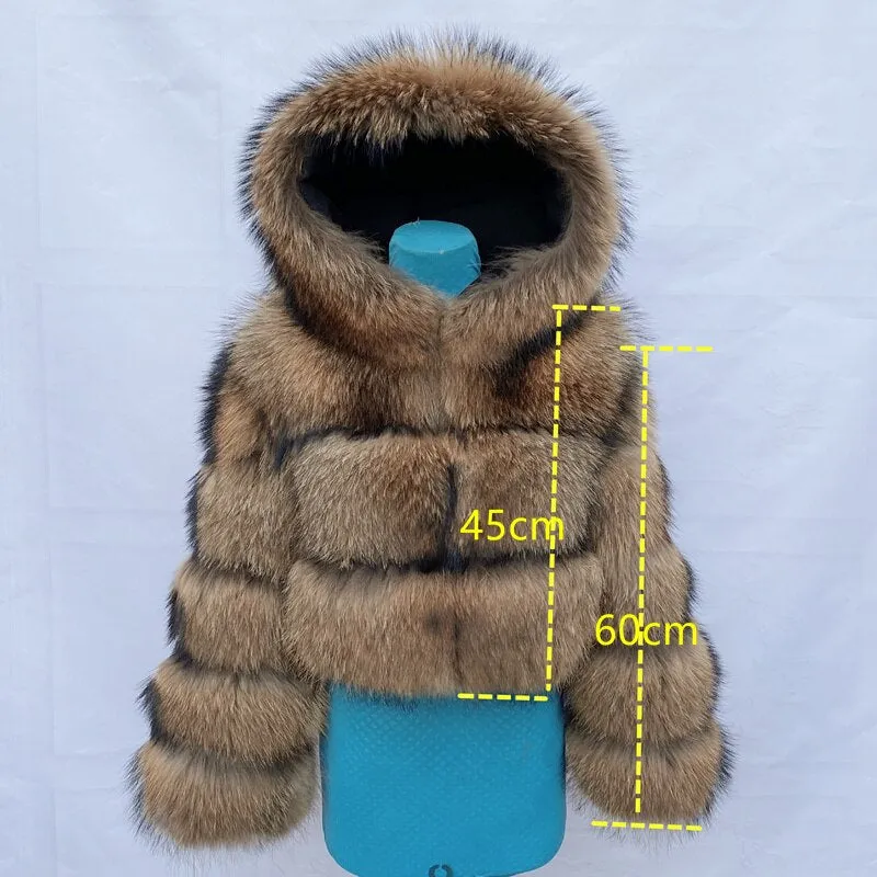 Real Natural Raccoon Jacket Women's Fashion Coats Real Fur Coat Round Neck Warm Thick Hoodie Detachable New Style