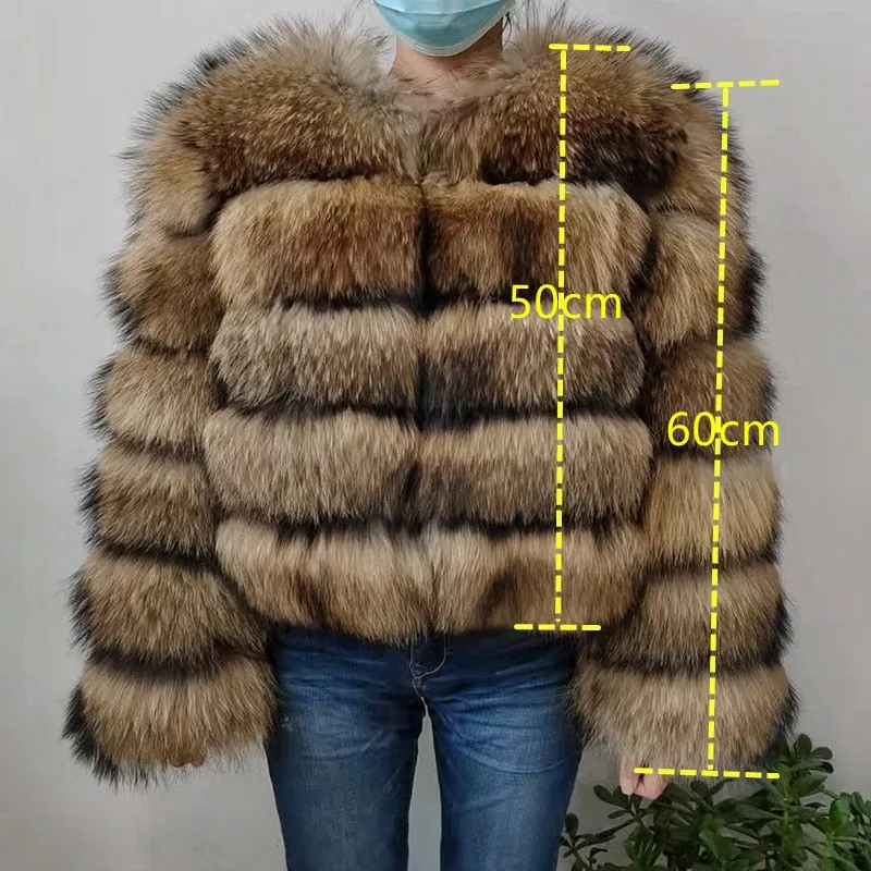 Real Natural Raccoon Jacket Women's Fashion Coats Real Fur Coat Round Neck Warm Thick Hoodie Detachable New Style