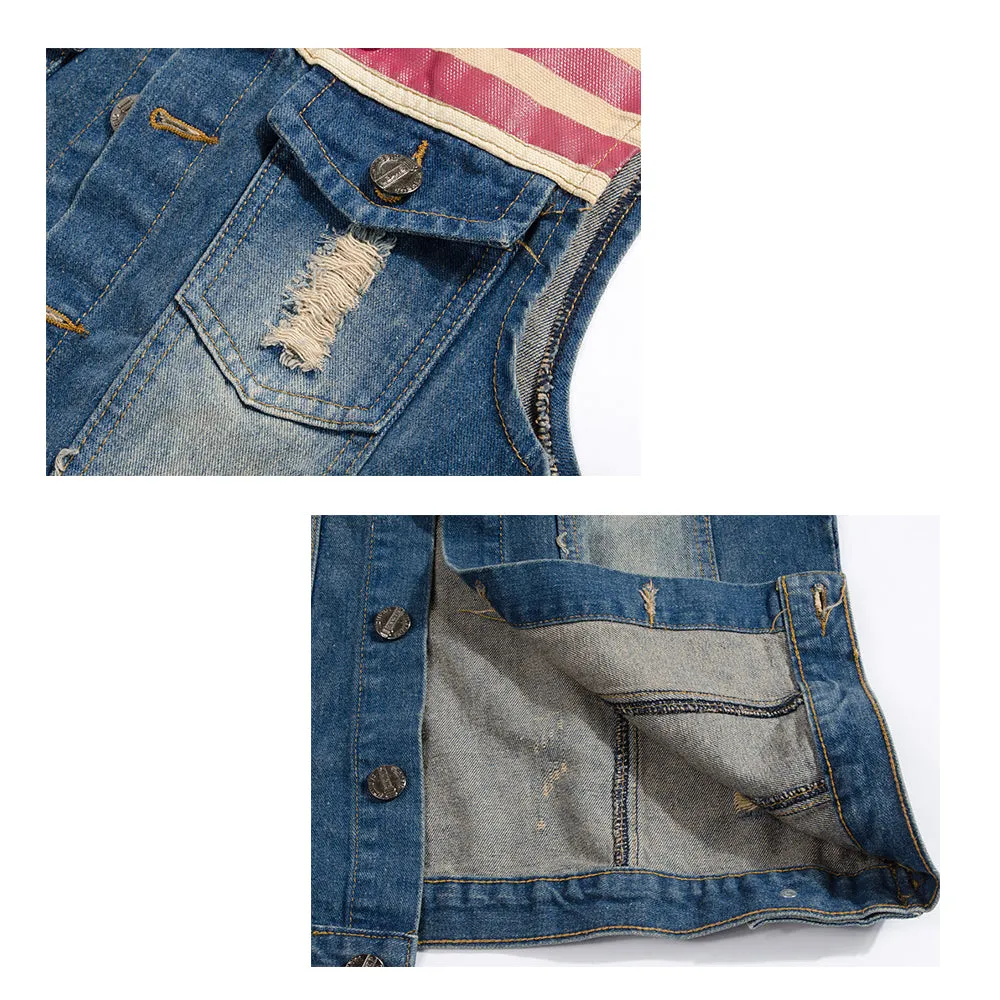 Retro Patriotic Distressed Denim Vest